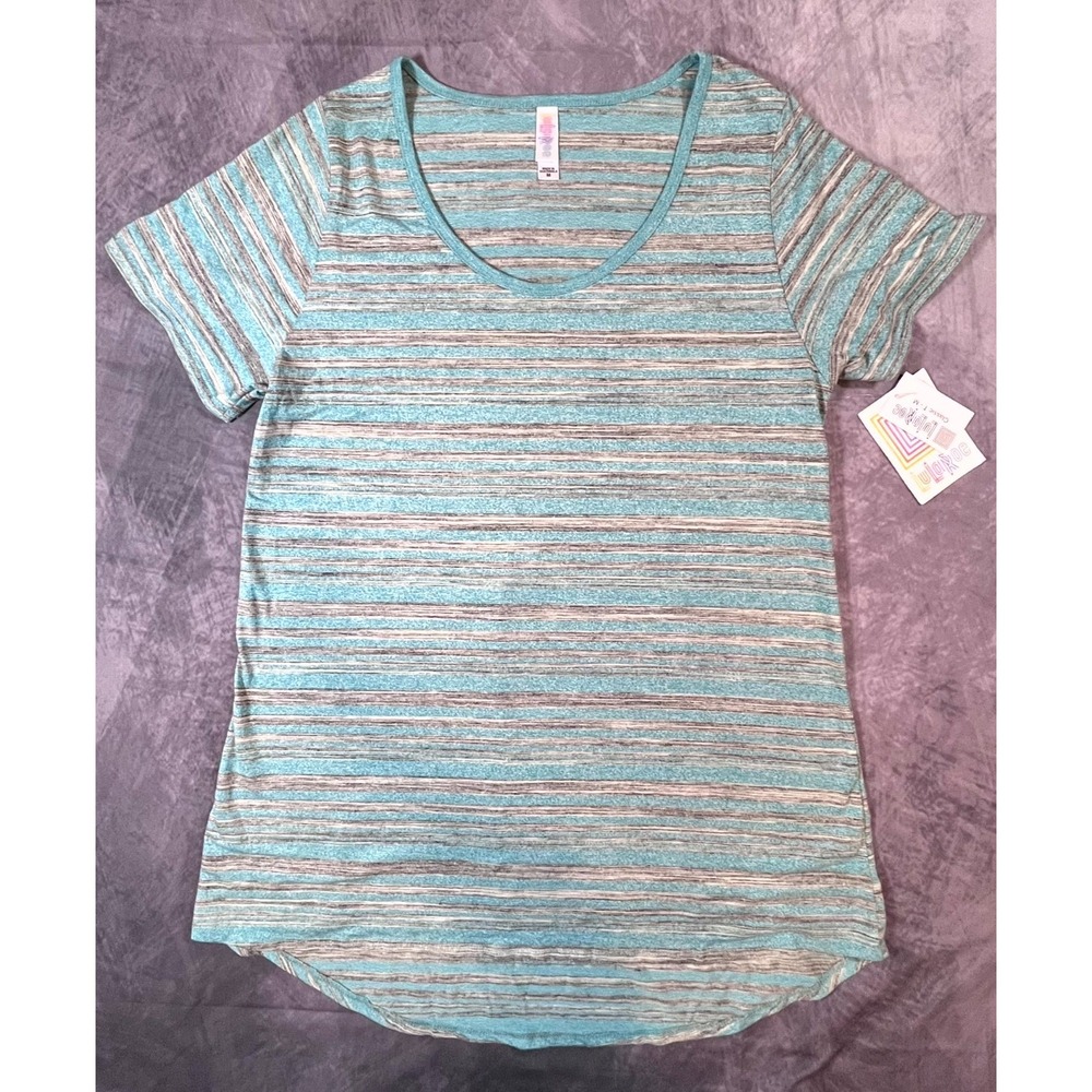 LuLaroe Classic T-Shirt Womens M Multicolor Striped Scoop Neck High Low Tee